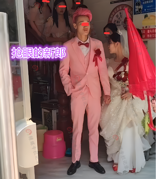 发型 理发店员工结婚，发型比新娘还抢眼，网友：这个新郎很出“风头”