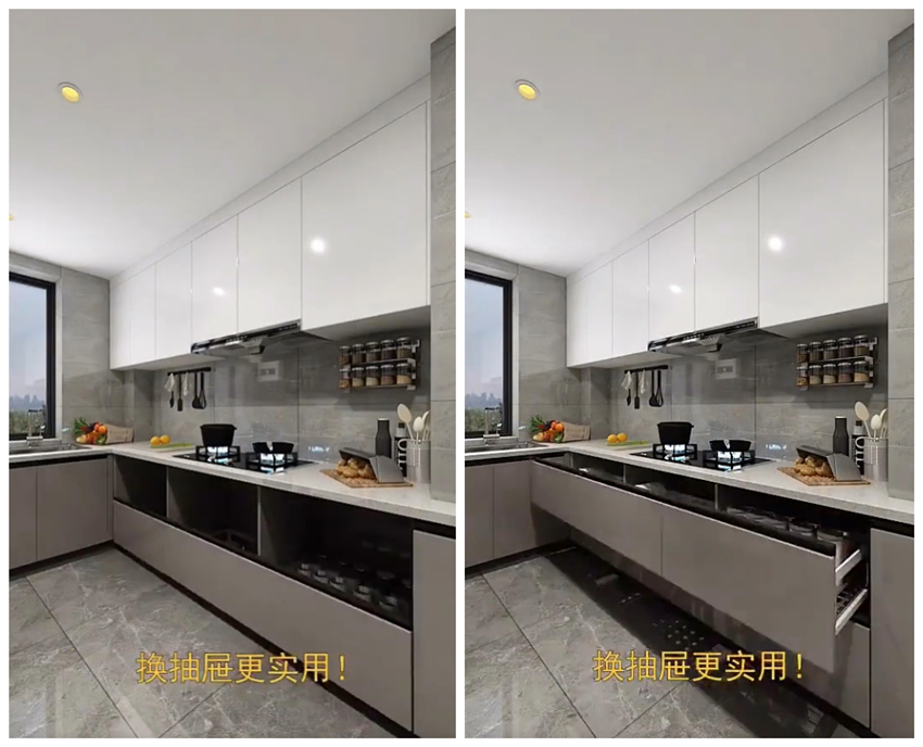 狭长型厨房站不下脚?若想增加厨房收纳,2种橱柜设计可以一试