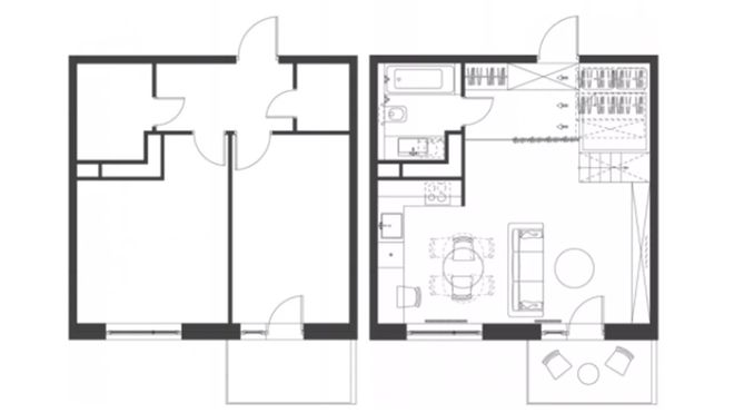 35㎡小公寓,夫妻俩把床抬高1米后睡在“盒子”里?这设计够巧妙