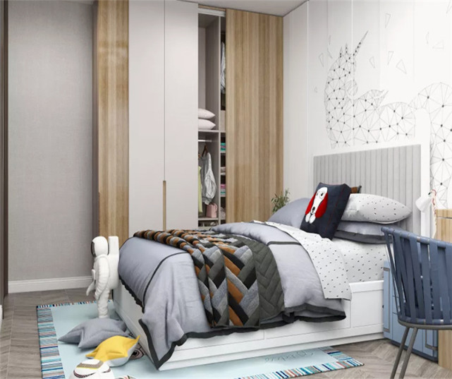 170平三居室白与原木色护墙结合,加灰色家具碰撞出现代简约风