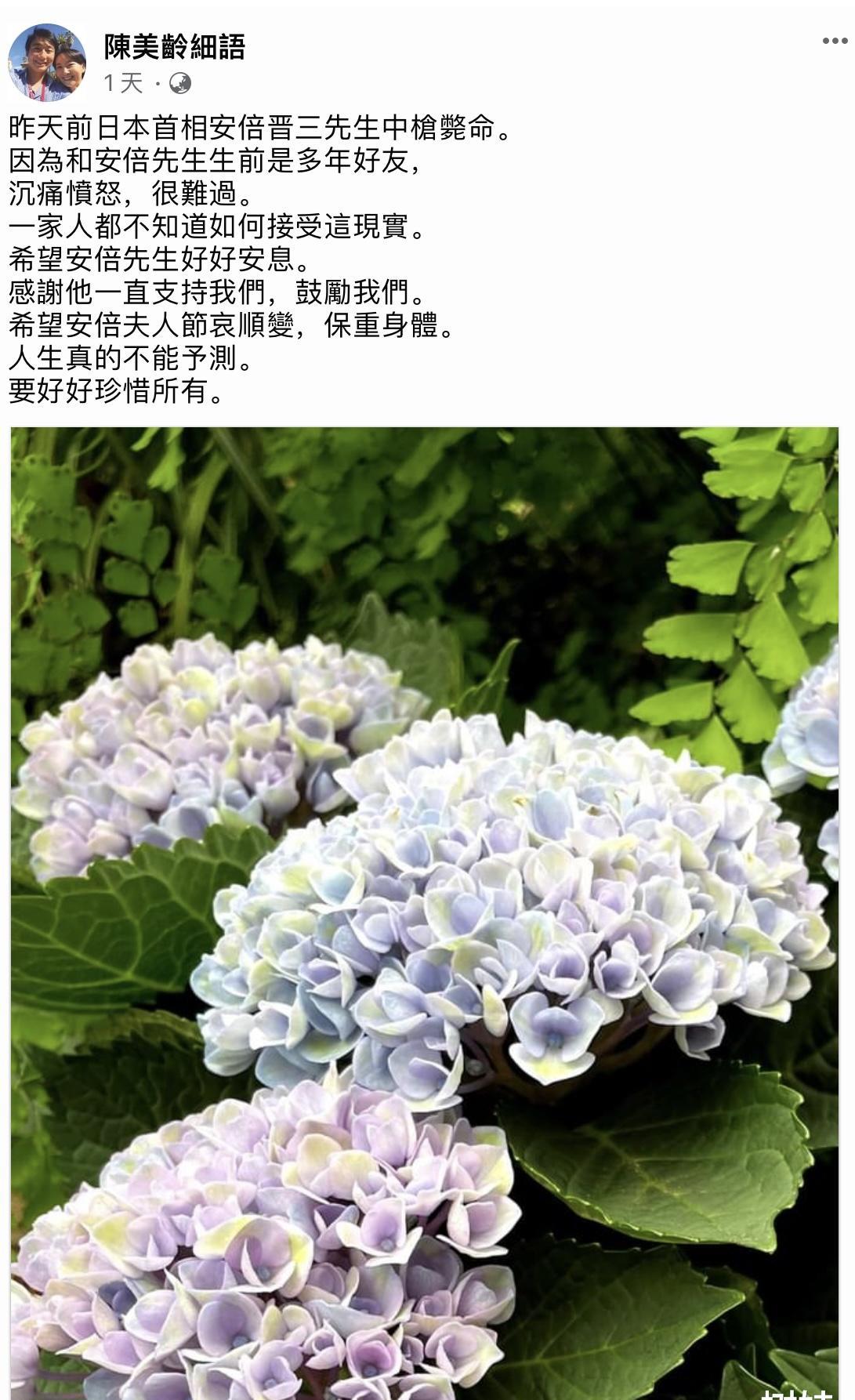 陈美龄|66岁香港歌手发文悼念安倍晋三，直言沉痛愤怒，称彼此是多年好友