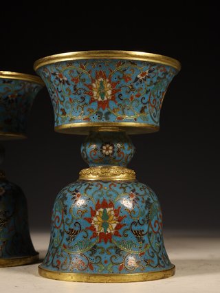 乾隆|清乾隆,掐丝珐琅缠枝莲纹酥油灯一对
