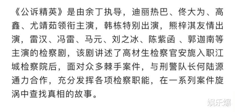 迪丽热巴|迪丽热巴《公诉精英》招商信息曝光,播出时间确定,集数引热议