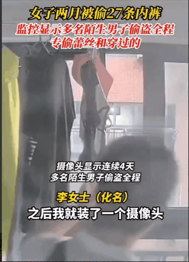 湖北武汉,李女士将洗好的蕾丝内裤晾晒在公共楼道内,结果收衣服时却找不到了