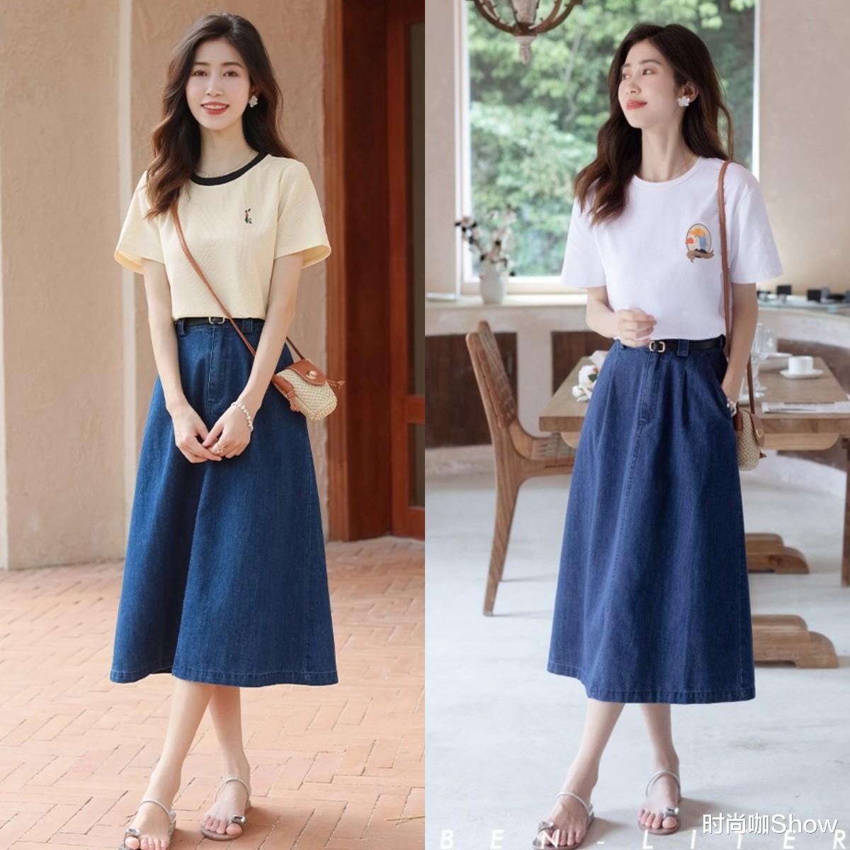 T恤+碎花裙,T恤+百褶裙,这才是今夏的流行穿法