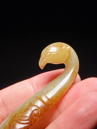 和田玉籽料|明以前 和田玉籽料 凤纹 带钩