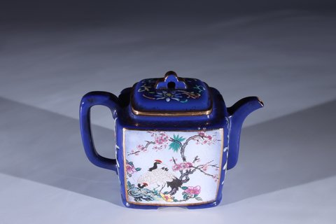 珐琅彩|回流 紫砂珐琅彩 鹤与天齐 茶壶