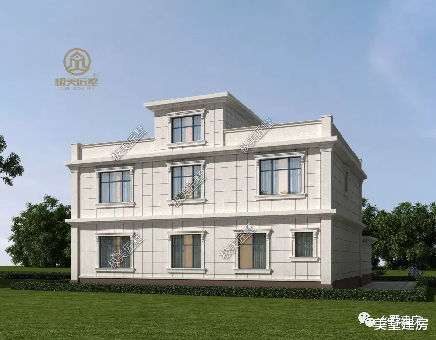 内设电梯的二层别墅,平屋顶设计,美观大气