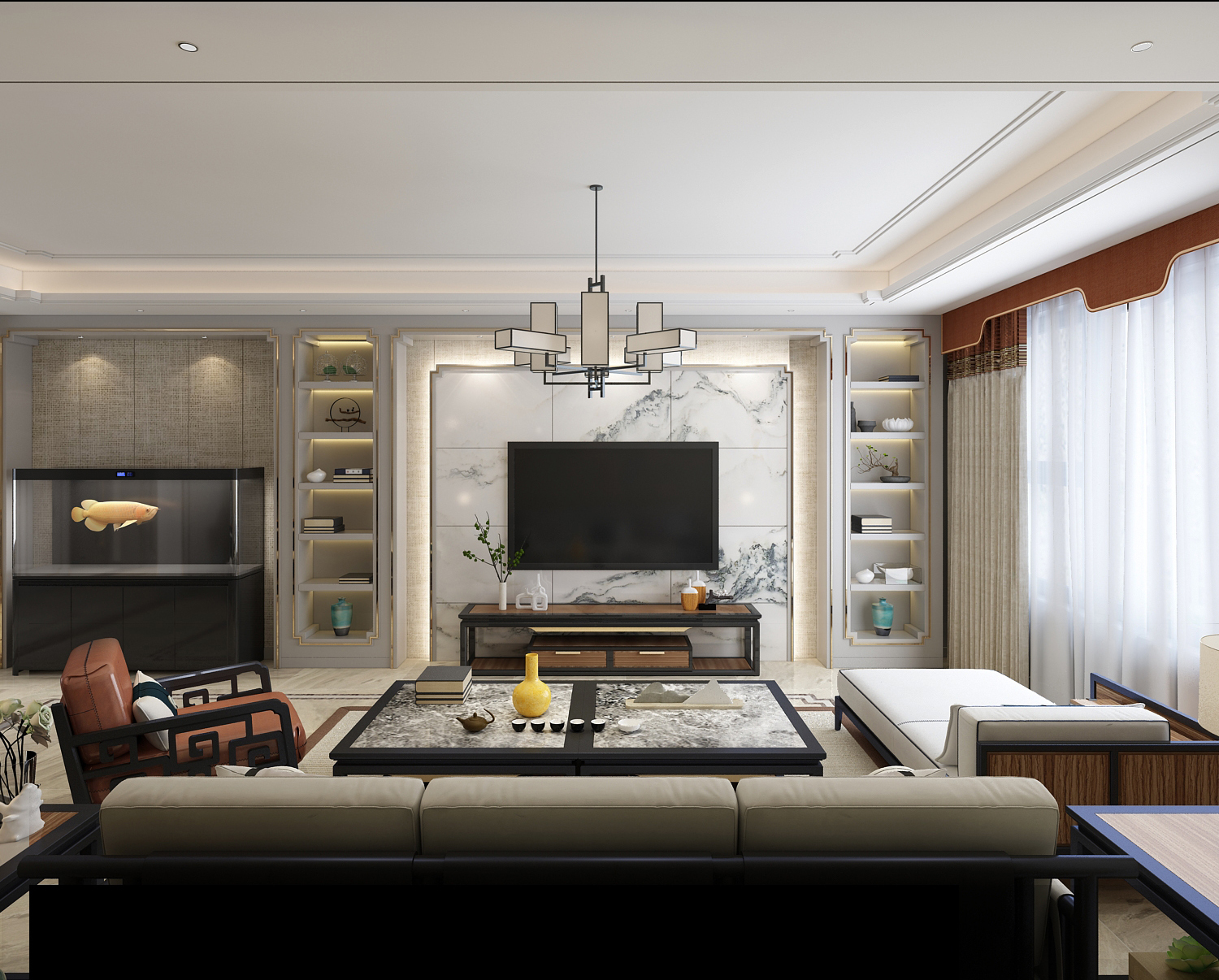 156平中式四居室,具有中式特色的屏风是这个家的设计的隔断