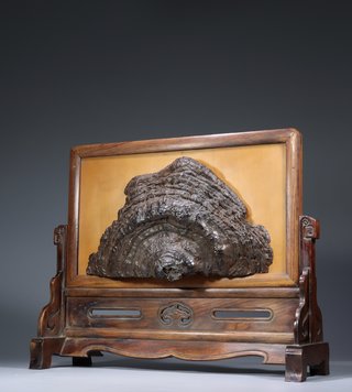 文玩|清代:黄花梨镶天然林芝·文房插屏