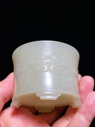 水盂|清乾隆 和田玉籽料白玉 绳纹系璧 夔龙纹 铭文 香炉 水盂