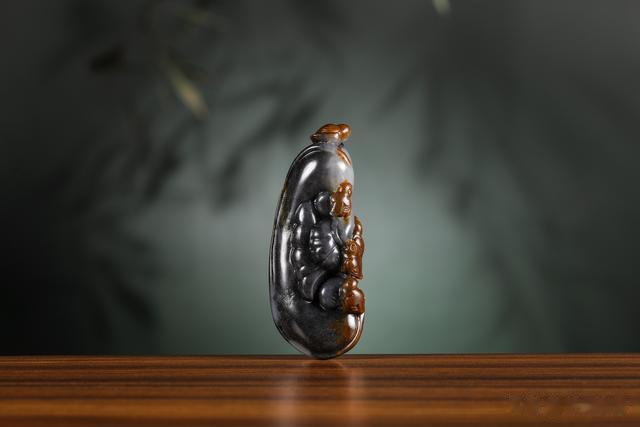 |三色籽料 青花和田玉 五子登科 吉祥如意