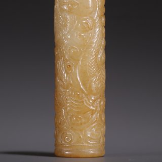 和田玉籽料|旧藏·和田玉籽料祥云龙纹勒子