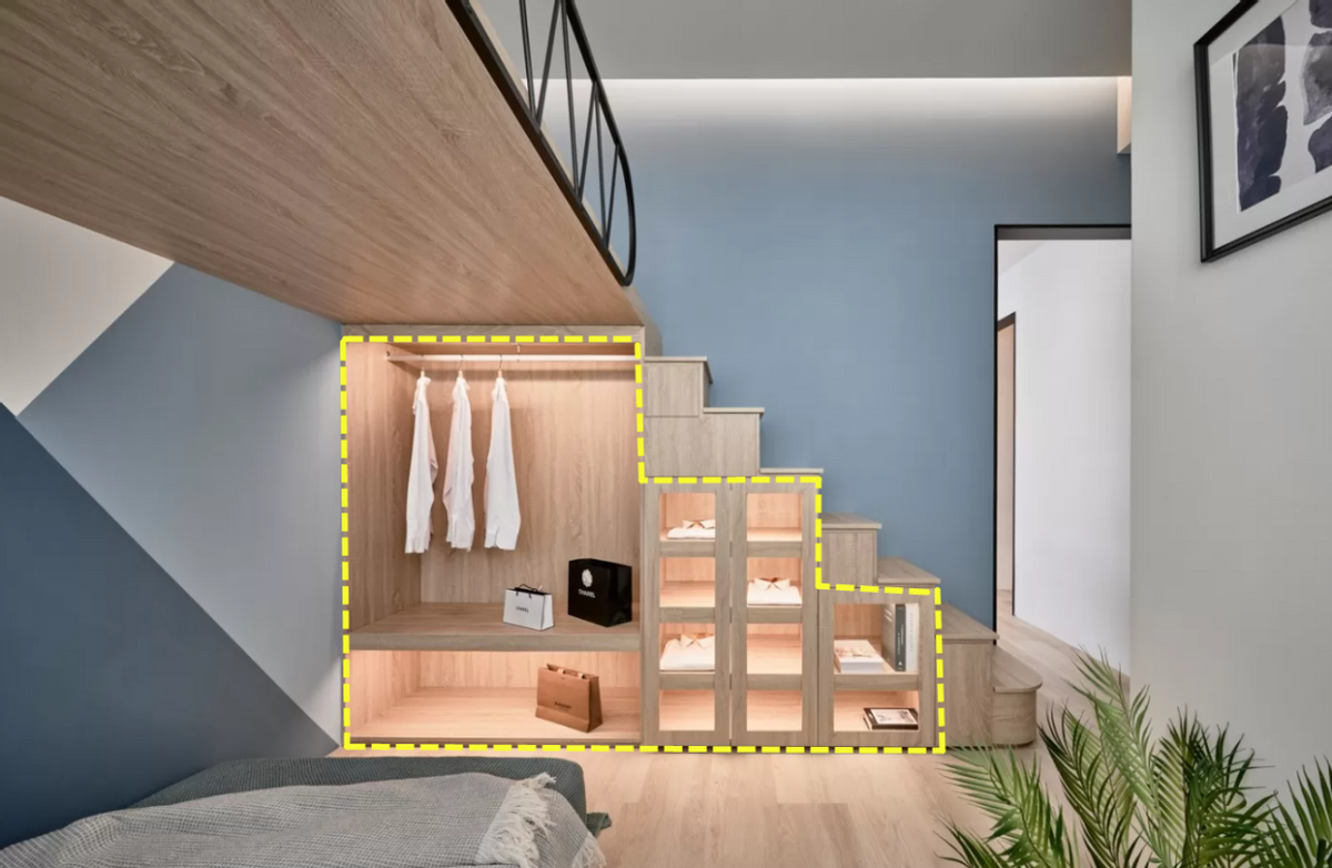 我对上下铺彻底改观了!阶梯下方利用起来,立马多个步入式储物间