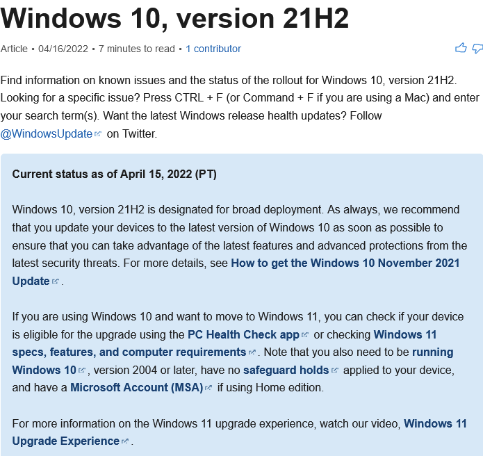 Win10|微软：Win10最稳定版本21H2已全面开放！你还不升级