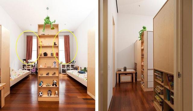 一间房2个孩子睡,2张床2张书桌,一道隔断,孩子各有独立空间