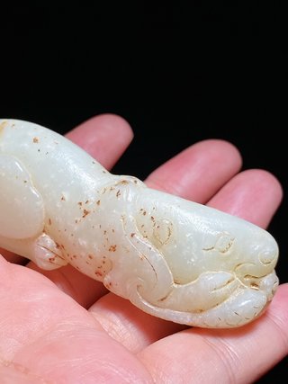 博物馆|清 和田玉籽料 白玉 鹰 熊 把件 摆件