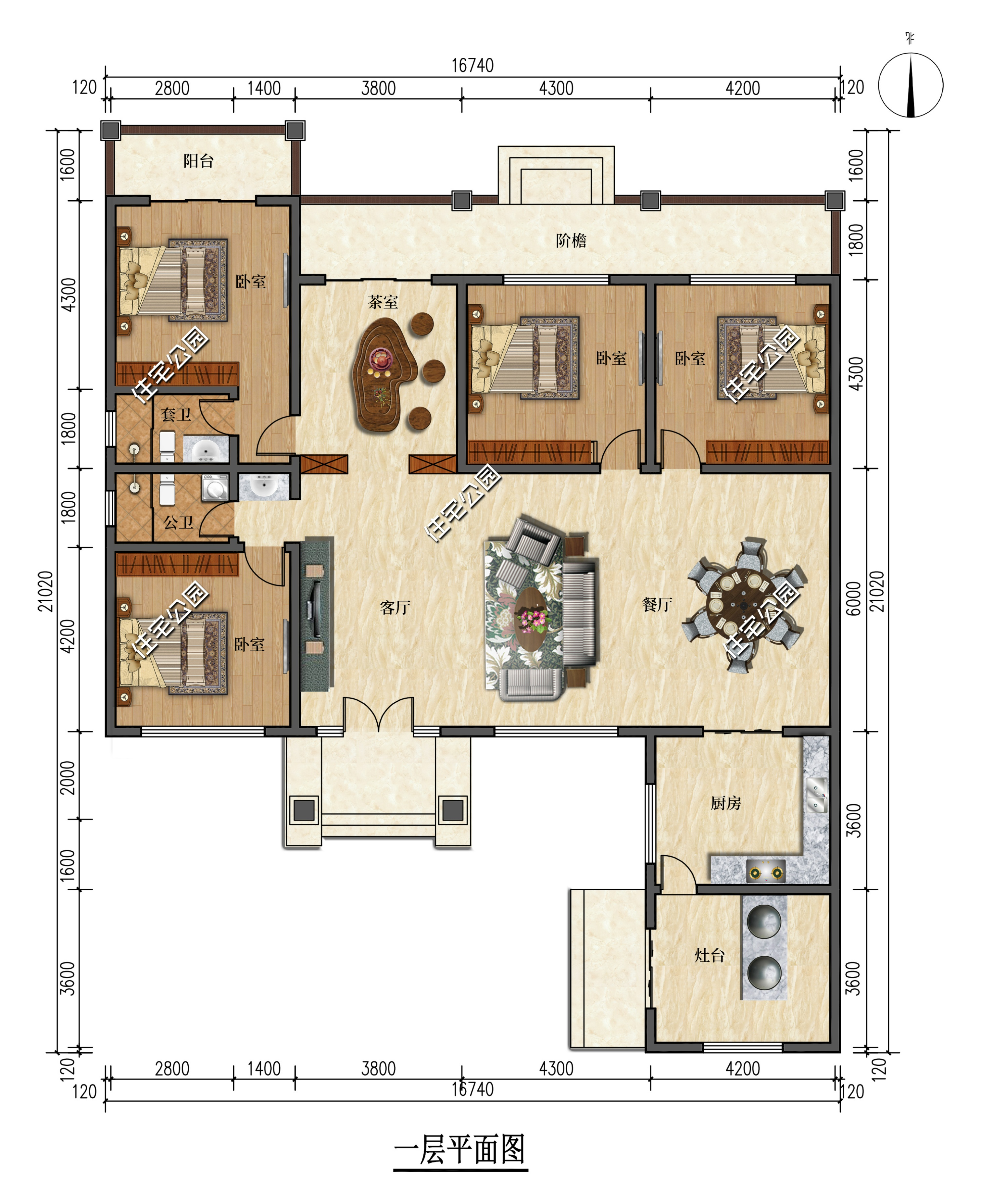 别墅|16×21米一层别墅,柴火灶+茶室+12米面宽的客餐区,非常适合养老