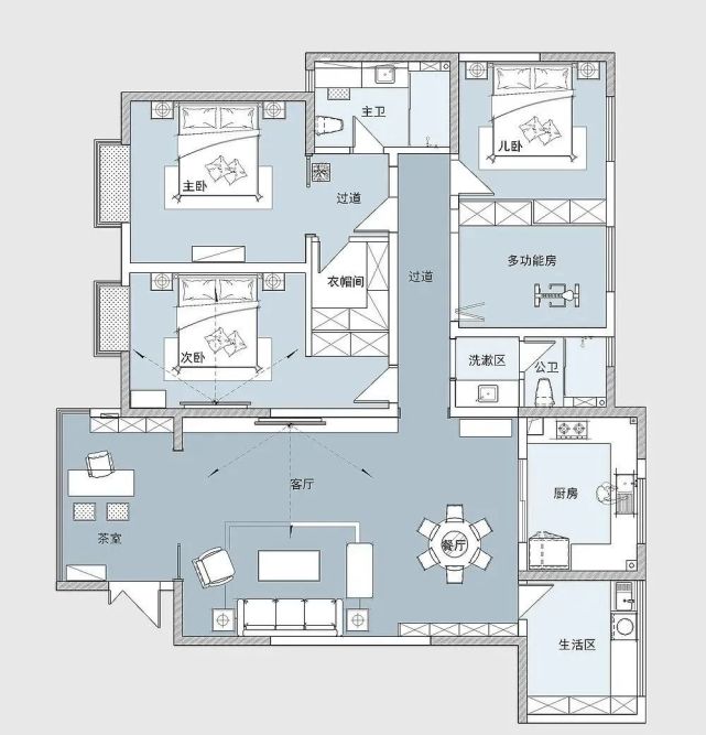 175平米的新中式风格,看到客厅后,被深深吸引,大气和韵味并存