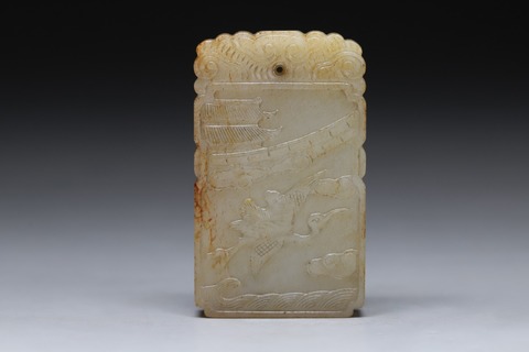 和田玉籽料|回流 舊藏和田玉籽料“乘鹤驾云”如意牌