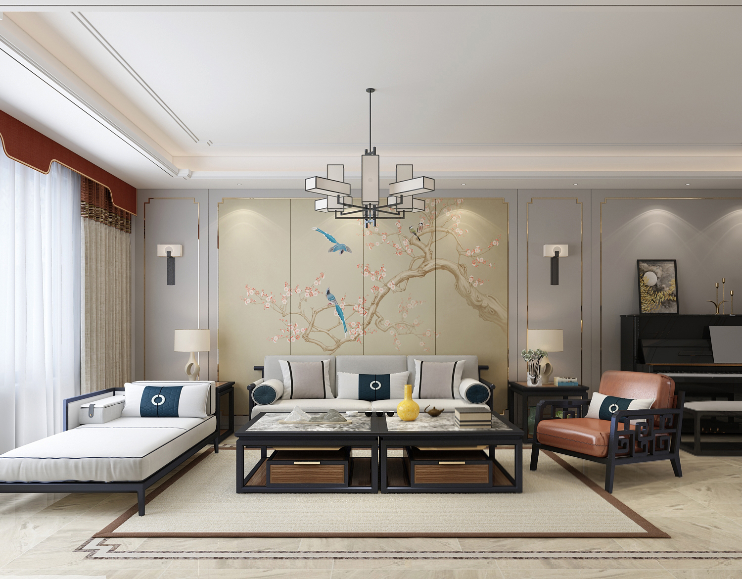 156平中式四居室,具有中式特色的屏风是这个家的设计的隔断