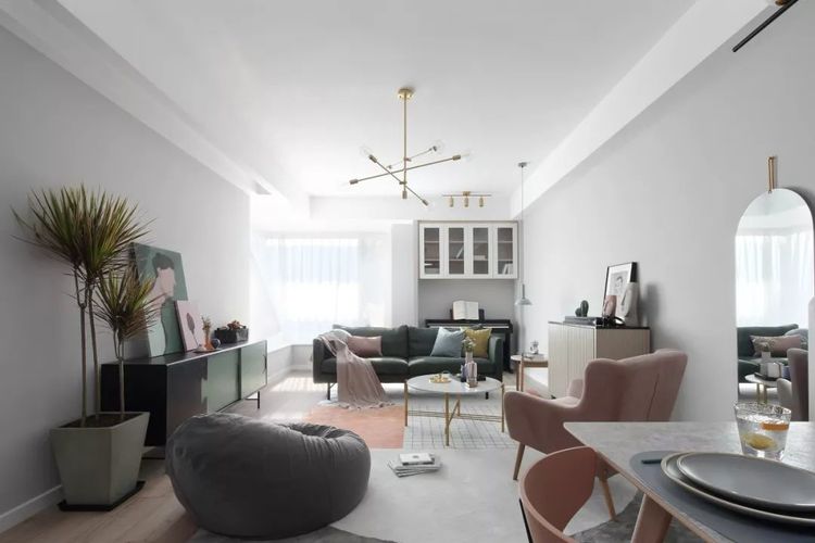 110平三室,客厅不要电视,餐厅设计卡座,卧室大胆撞色,好喜欢