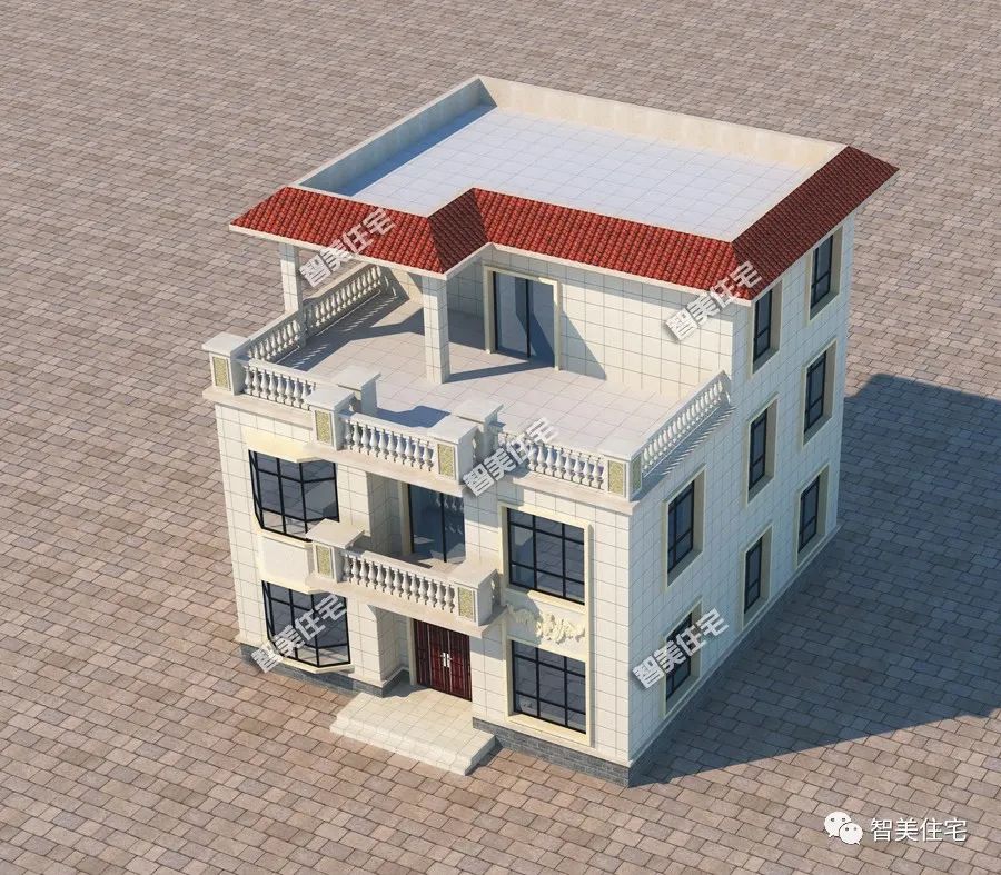 面宽11米的两层半别墅,室内有很大的堂屋,平屋顶好看又简约