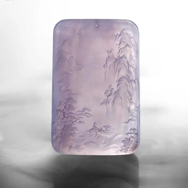 紫气东来|玉赏 ▏紫罗兰翡翠山水牌——《紫气东来》
