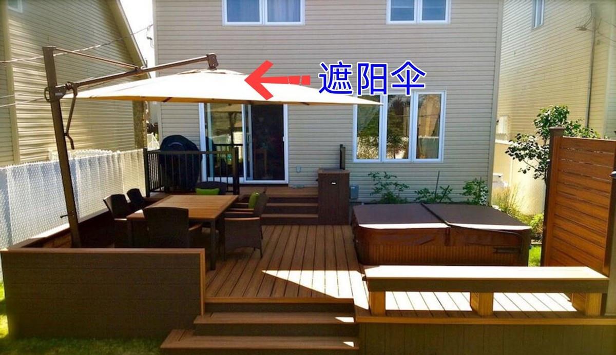 抬高院子地面铺甲板,多出休闲区+浴缸+凉棚3功能区,实用度满分