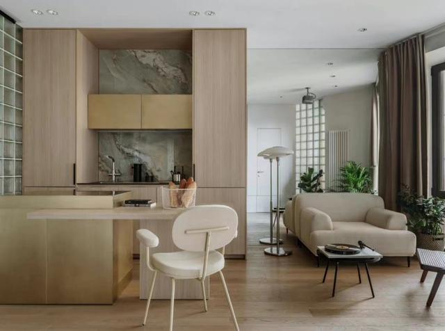 38㎡单身单间公寓,玻璃砖墙成点睛之笔,功能全舒适度一点不打折