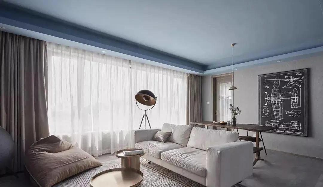 106㎡工科男的理想工业风,天蓝色的乳胶漆顶,效果太有特色了!