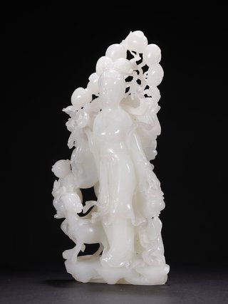 和田玉籽料|旧藏·和田玉籽料送子观音大摆件