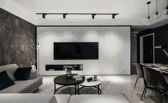 客厅隐形门,无主灯设计,96m2现代三居室