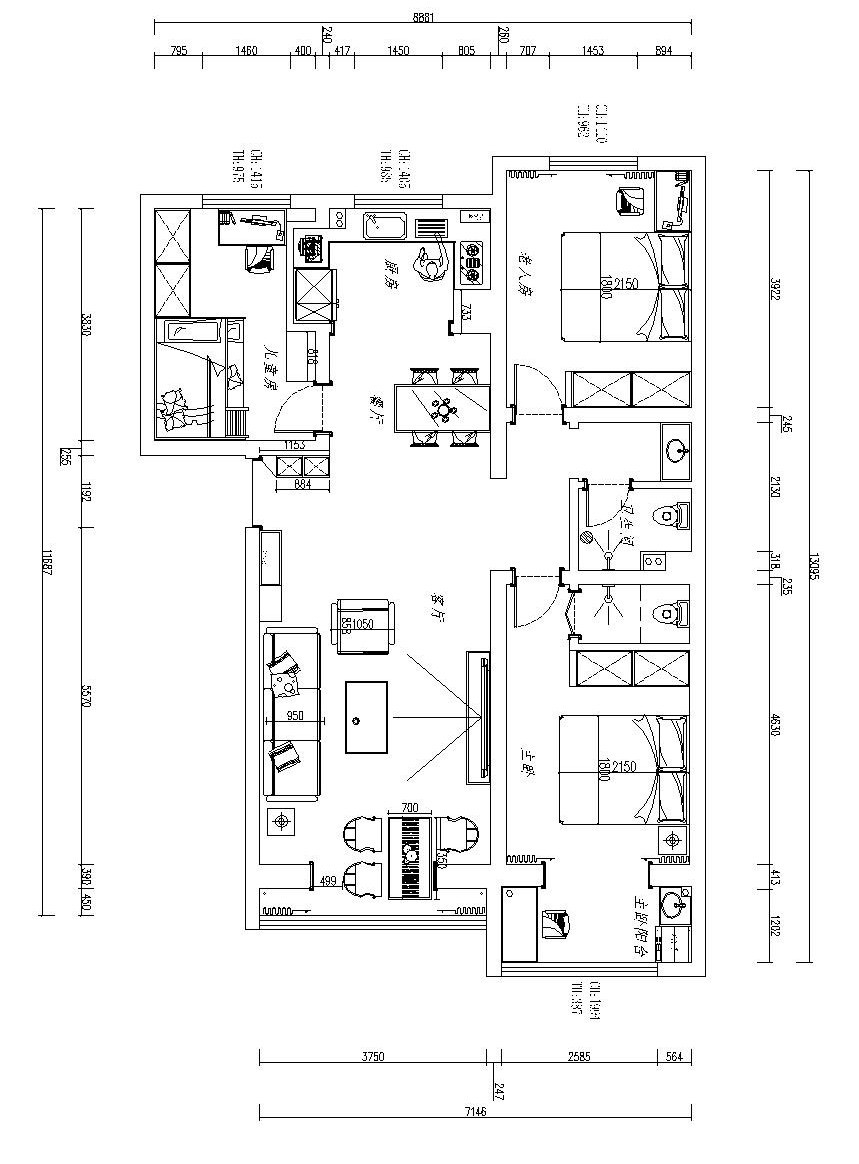 140平轻奢风化户型以缺点为优点,不浪费空间发挥最大使用价值