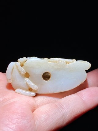 |清 和田玉 白玉 鹿鹤同春 炉顶 把件 摆件