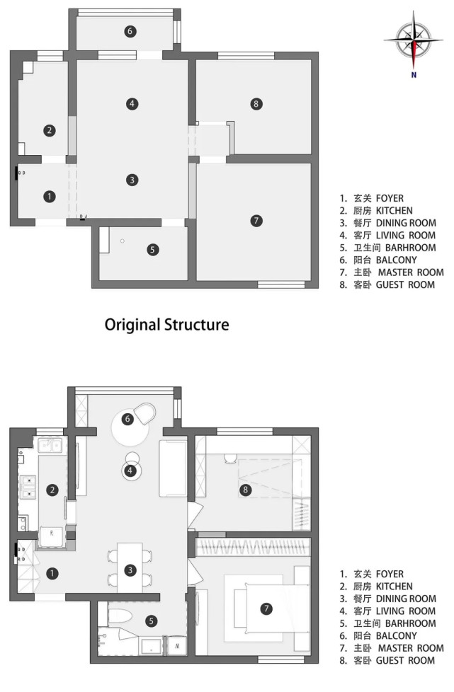 85平现代风二居室，原木色增加空间的温馨感，壁灯很特别