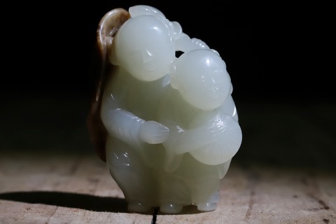 翡翠|和田玉籽料“秋葵皮 和合二仙”