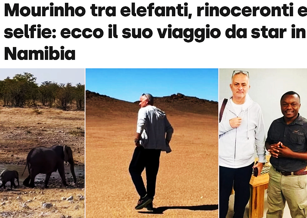 穆里尼奥|穆里尼奥到纳米比亚度假 被众人追着合影 户外露营和大象犀牛做邻居