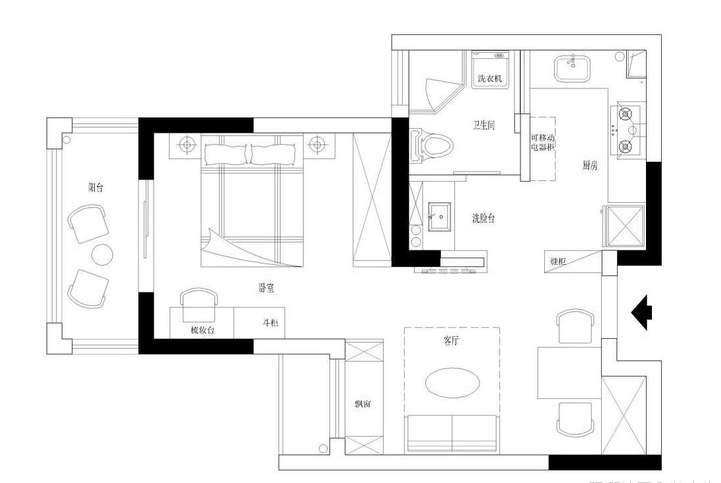 50㎡凸字型公寓,打破常规设计,进门就是厅,让人耳目一新