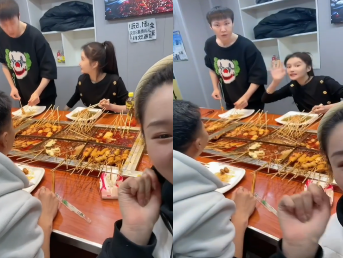 麻辣烫|赵本山女儿带男友吃麻辣烫！大口吃串动作豪迈，招呼男友跟人互动