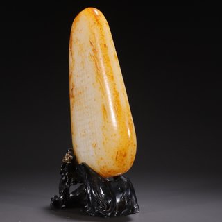 和田玉籽料|旧藏·和田玉籽料黄财神原石摆件