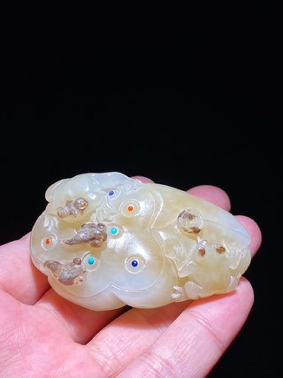 |老和田玉 莲蛙纹 招财金蟾 把件挂件