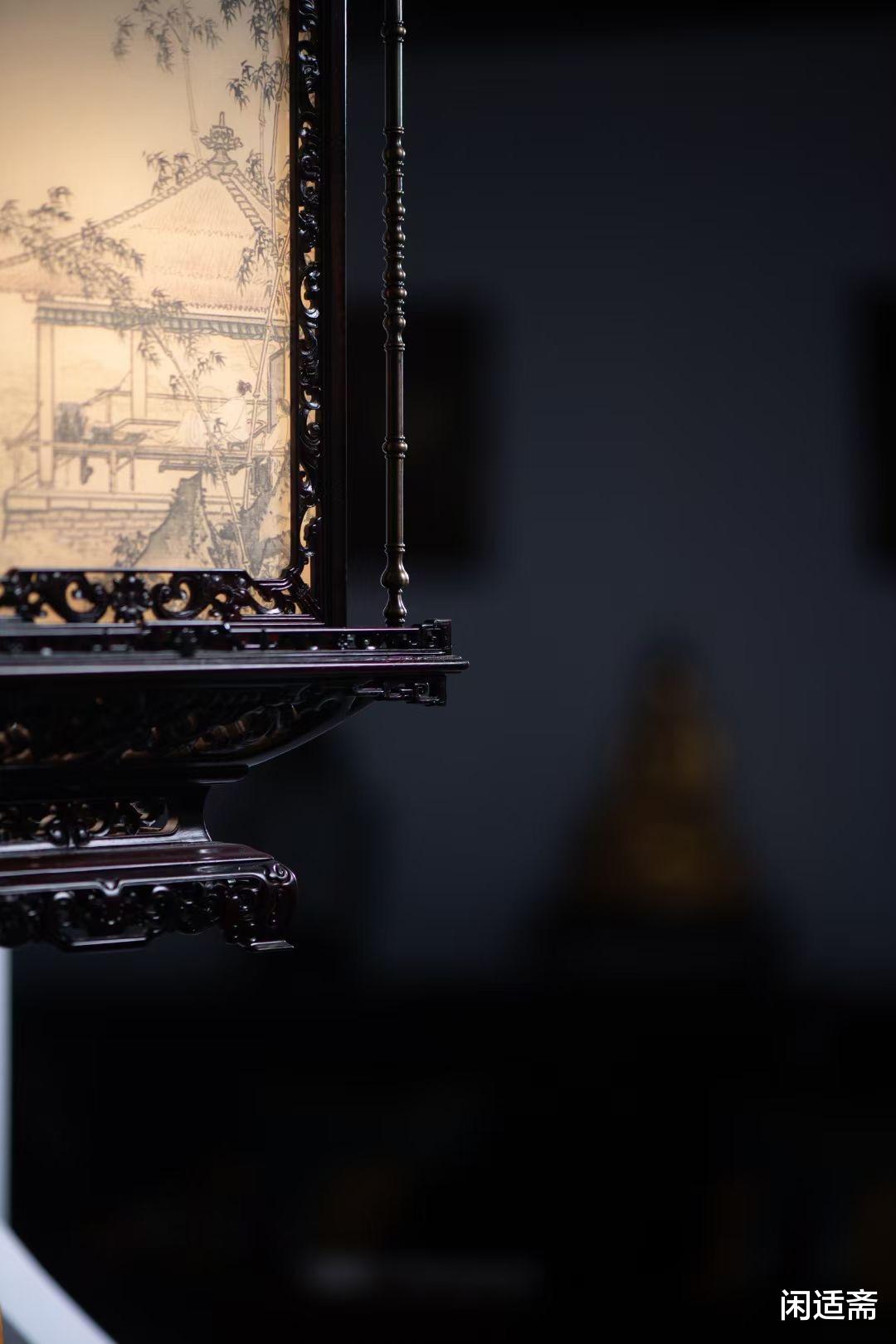 安思远藏款，大红酸枝满雕，中式四方宫廷吊灯