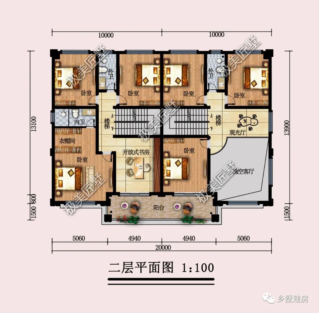 20X13.9米,大气对称的简欧式双拼,村里来一栋生活没烦恼