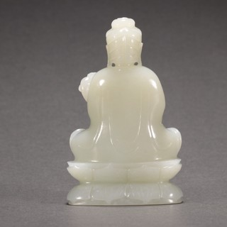 和田玉籽料|回流 和田玉籽料如意观音摆件