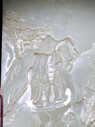 和田玉籽料|清乾隆 和田玉籽料 白玉 香山五老 松鹤延年 御题诗文 插屏 屏风 摆件