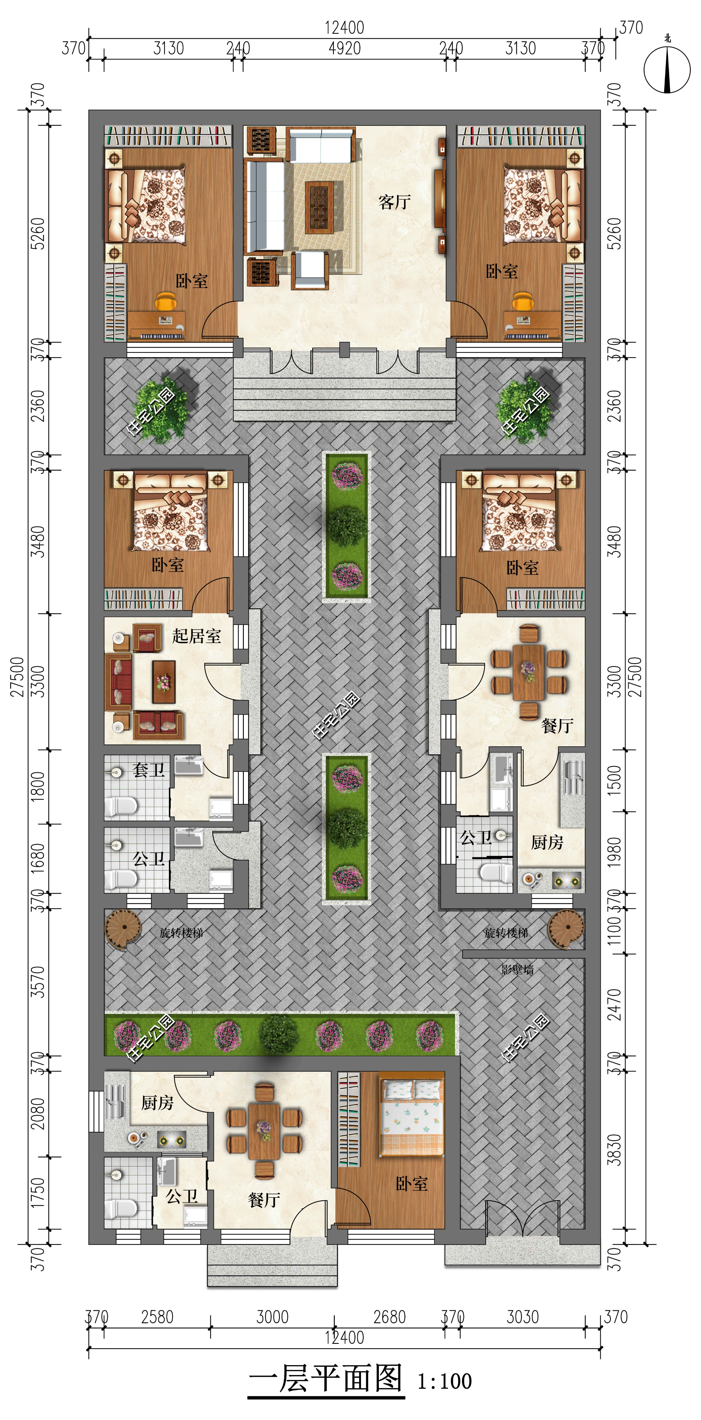 双露台+倒座房套一,12×27米新概念四合院,与时俱进的农村住宅