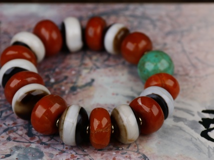 |藏传 南红天珠绿松石多宝手串