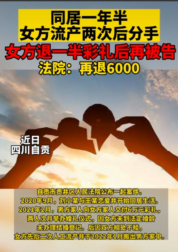 四川自贡,男子刘某与同居2年的女友小王,因感情不和而分手