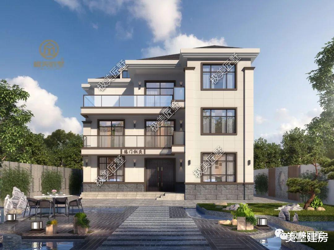 L型带点现代风元素的三层新中式别墅,您中意嘛?